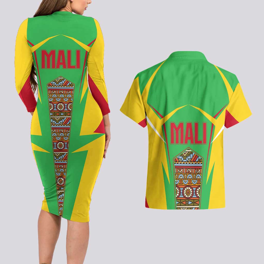 Mali Vulture Couples Matching Long Sleeve Bodycon Dress and Hawaiian Shirt National Emblem Details & Traditional Patterns