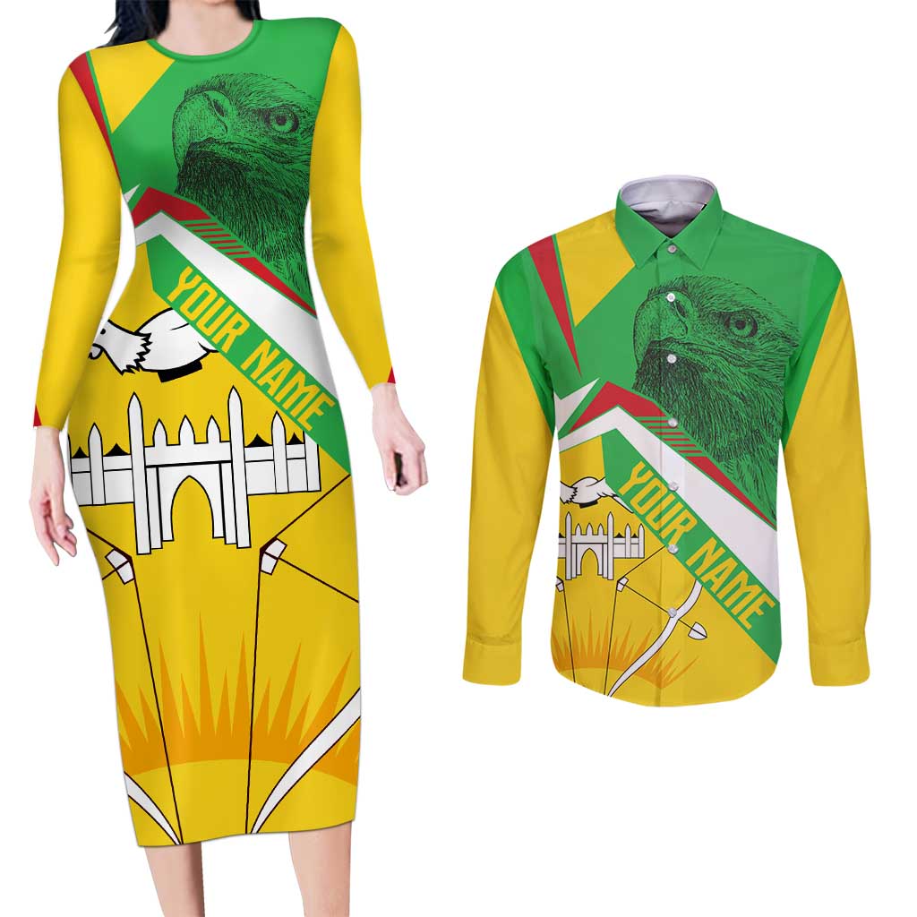 Mali Vulture Couples Matching Long Sleeve Bodycon Dress and Long Sleeve Button Shirt National Emblem Details & Traditional Patterns