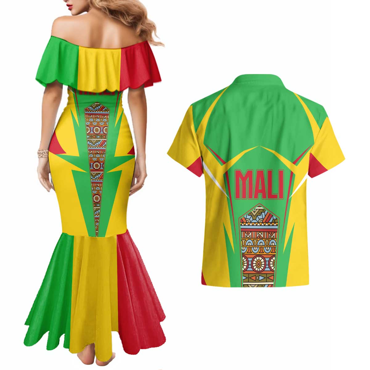 Mali Vulture Couples Matching Mermaid Dress and Hawaiian Shirt National Emblem Details & Traditional Patterns