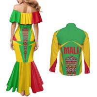 Mali Vulture Couples Matching Mermaid Dress and Long Sleeve Button Shirt National Emblem Details & Traditional Patterns