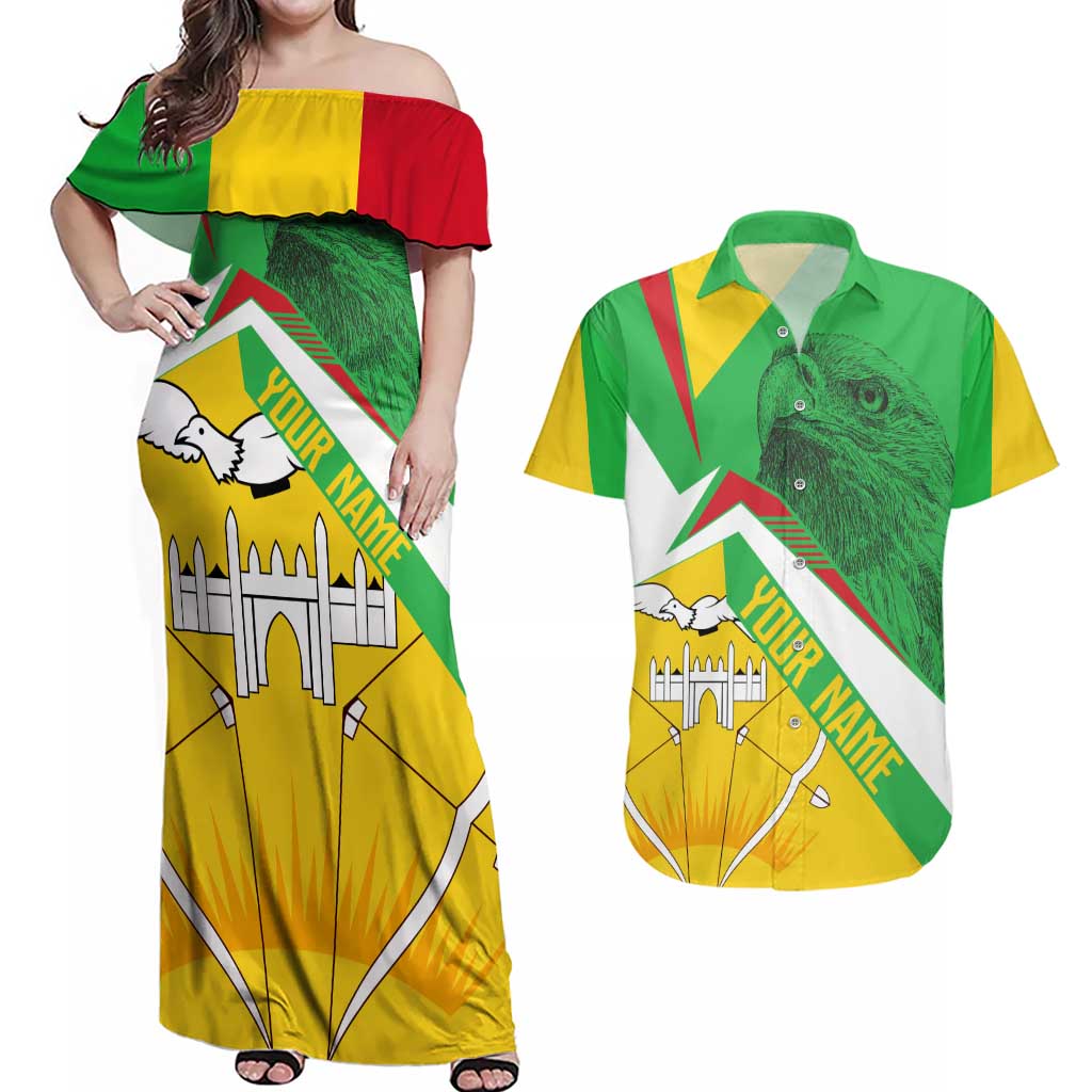 Mali Vulture Couples Matching Off Shoulder Maxi Dress and Hawaiian Shirt National Emblem Details & Traditional Patterns