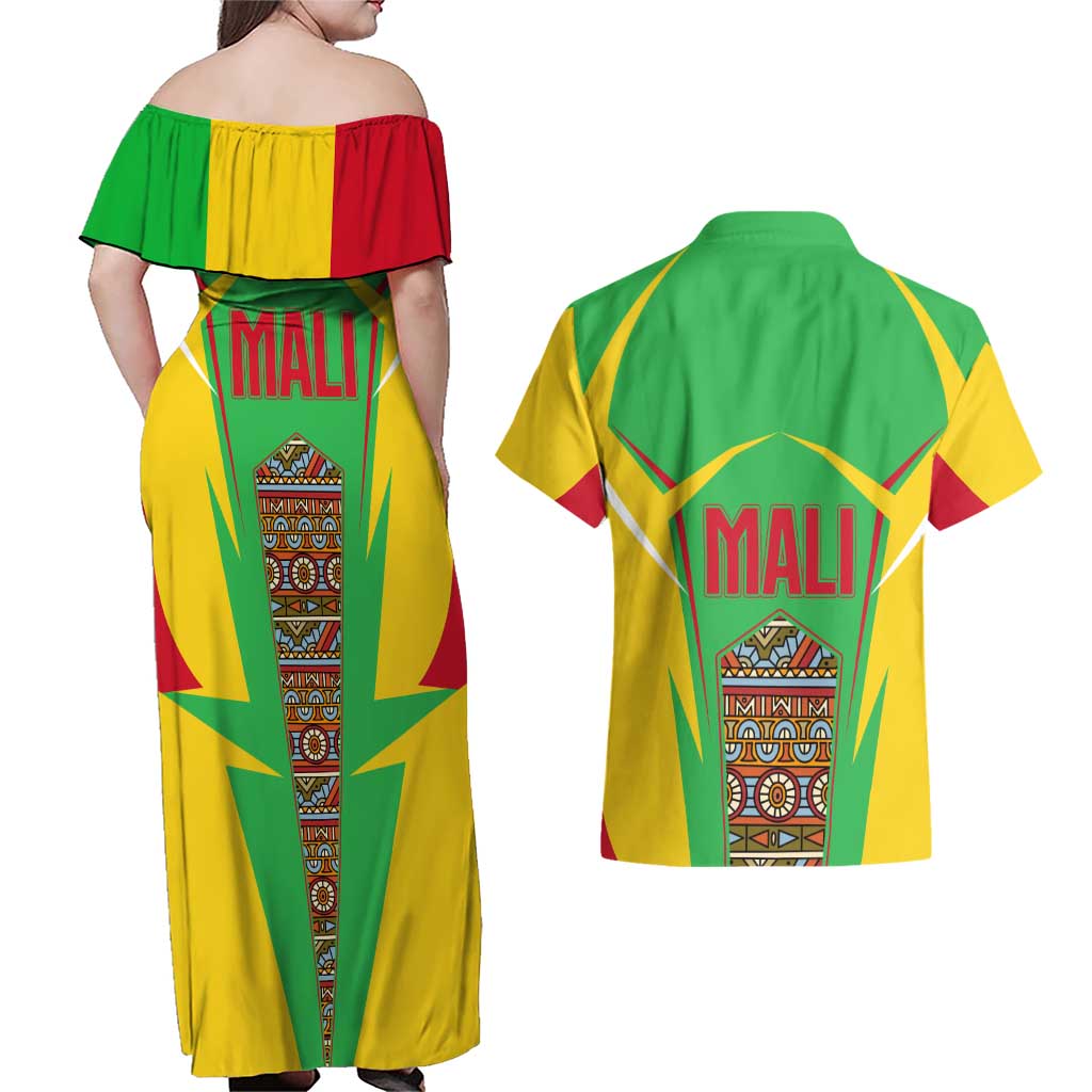Mali Vulture Couples Matching Off Shoulder Maxi Dress and Hawaiian Shirt National Emblem Details & Traditional Patterns