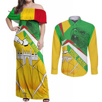 Mali Vulture Couples Matching Off Shoulder Maxi Dress and Long Sleeve Button Shirt National Emblem Details & Traditional Patterns