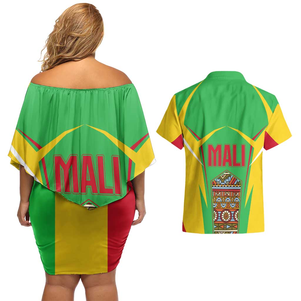 Mali Vulture Couples Matching Off Shoulder Short Dress and Hawaiian Shirt National Emblem Details & Traditional Patterns