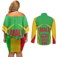 Mali Vulture Couples Matching Off Shoulder Short Dress and Long Sleeve Button Shirt National Emblem Details & Traditional Patterns