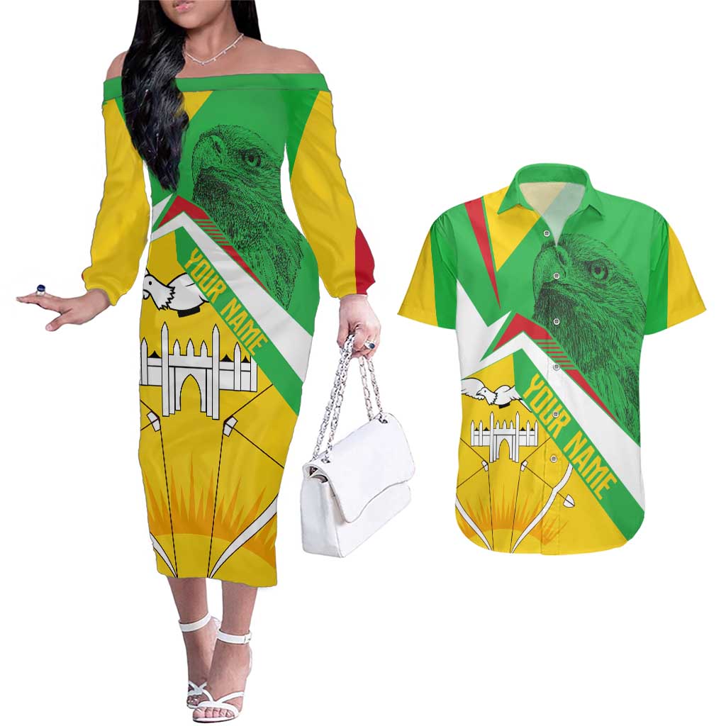 Mali Vulture Couples Matching Off The Shoulder Long Sleeve Dress and Hawaiian Shirt National Emblem Details & Traditional Patterns