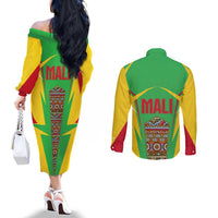 Mali Vulture Couples Matching Off The Shoulder Long Sleeve Dress and Long Sleeve Button Shirt National Emblem Details & Traditional Patterns