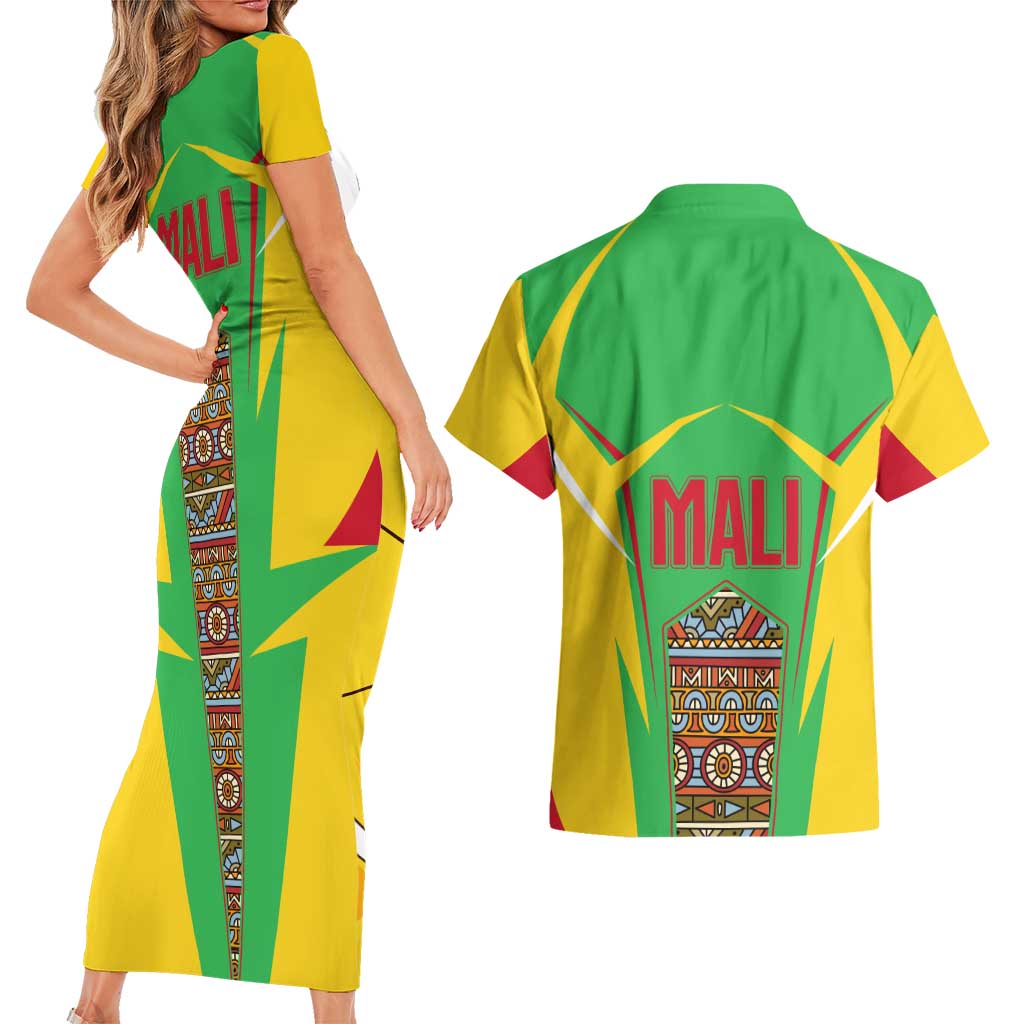 Mali Vulture Couples Matching Short Sleeve Bodycon Dress and Hawaiian Shirt National Emblem Details & Traditional Patterns