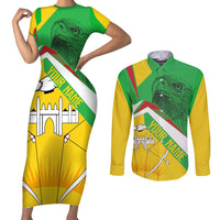 Mali Vulture Couples Matching Short Sleeve Bodycon Dress and Long Sleeve Button Shirt National Emblem Details & Traditional Patterns