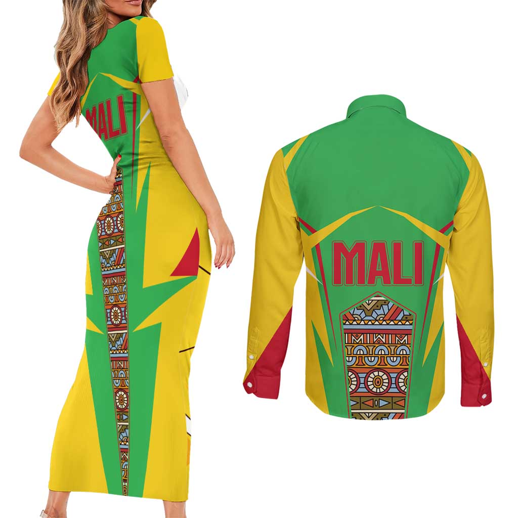 Mali Vulture Couples Matching Short Sleeve Bodycon Dress and Long Sleeve Button Shirt National Emblem Details & Traditional Patterns