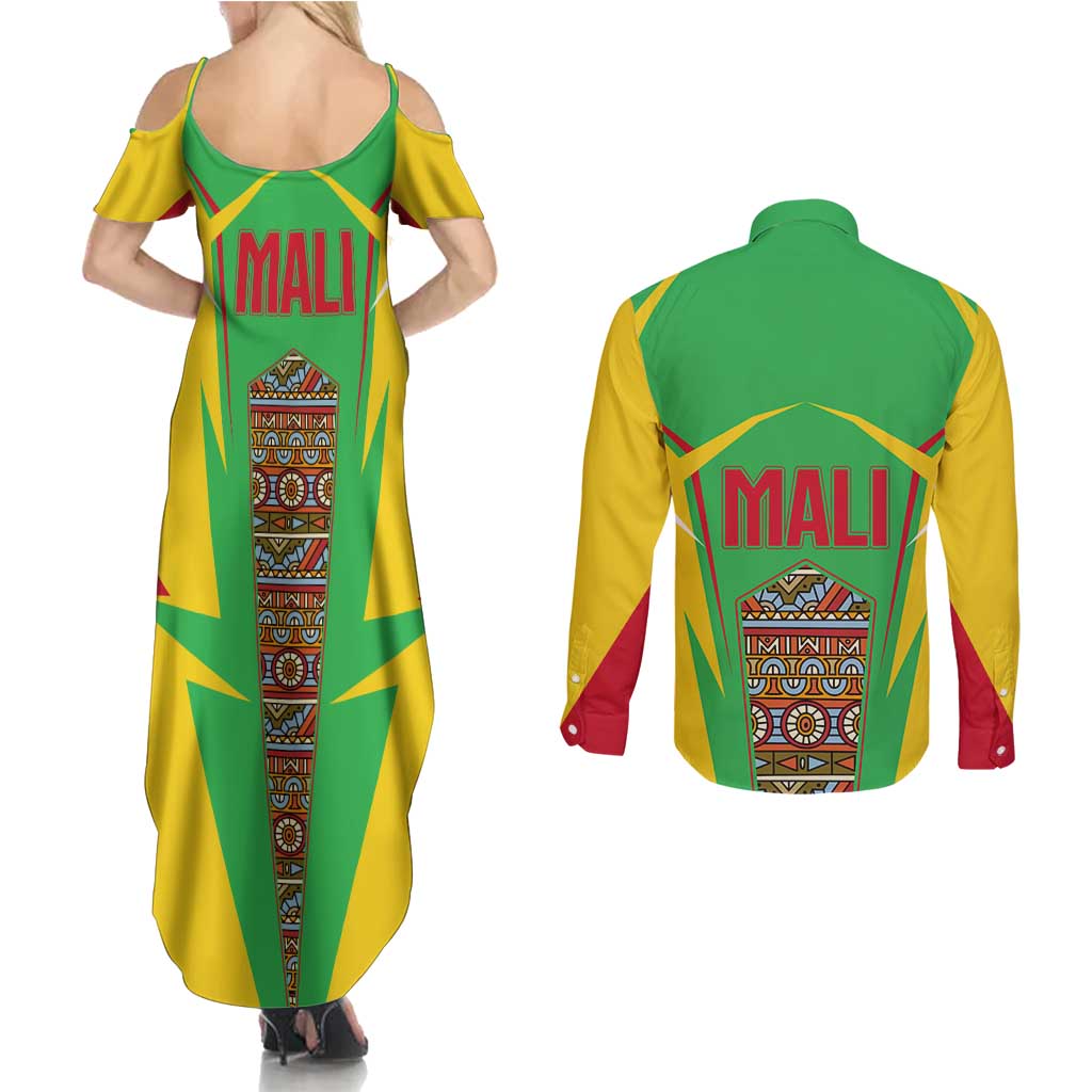 Mali Vulture Couples Matching Summer Maxi Dress and Long Sleeve Button Shirt National Emblem Details & Traditional Patterns