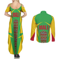 Mali Vulture Couples Matching Summer Maxi Dress and Long Sleeve Button Shirt National Emblem Details & Traditional Patterns