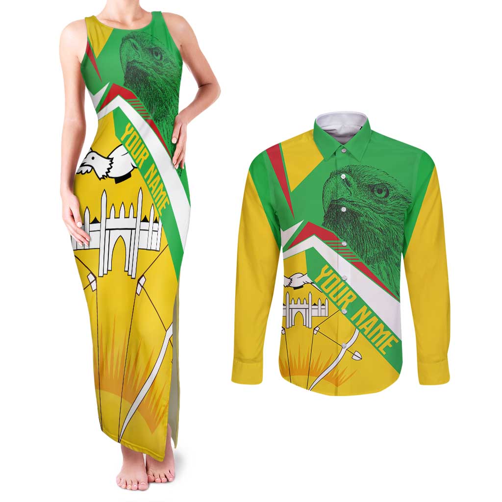 Mali Vulture Couples Matching Tank Maxi Dress and Long Sleeve Button Shirt National Emblem Details & Traditional Patterns