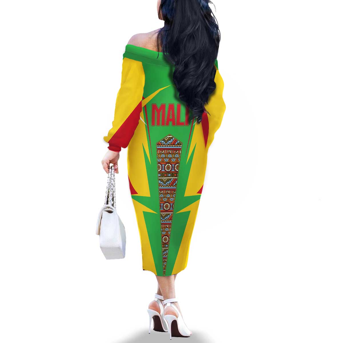 Mali Vulture Family Matching Off The Shoulder Long Sleeve Dress and Hawaiian Shirt National Emblem Details & Traditional Patterns