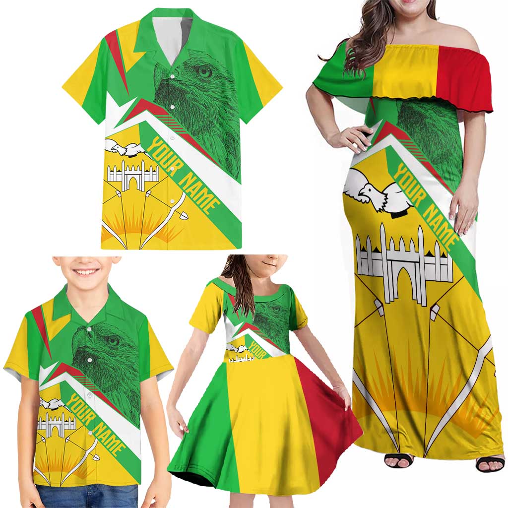 Mali Vulture Family Matching Off Shoulder Maxi Dress and Hawaiian Shirt National Emblem Details & Traditional Patterns