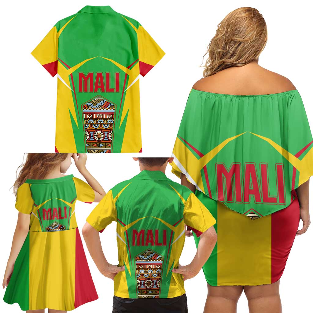 Mali Vulture Family Matching Off Shoulder Short Dress and Hawaiian Shirt National Emblem Details & Traditional Patterns