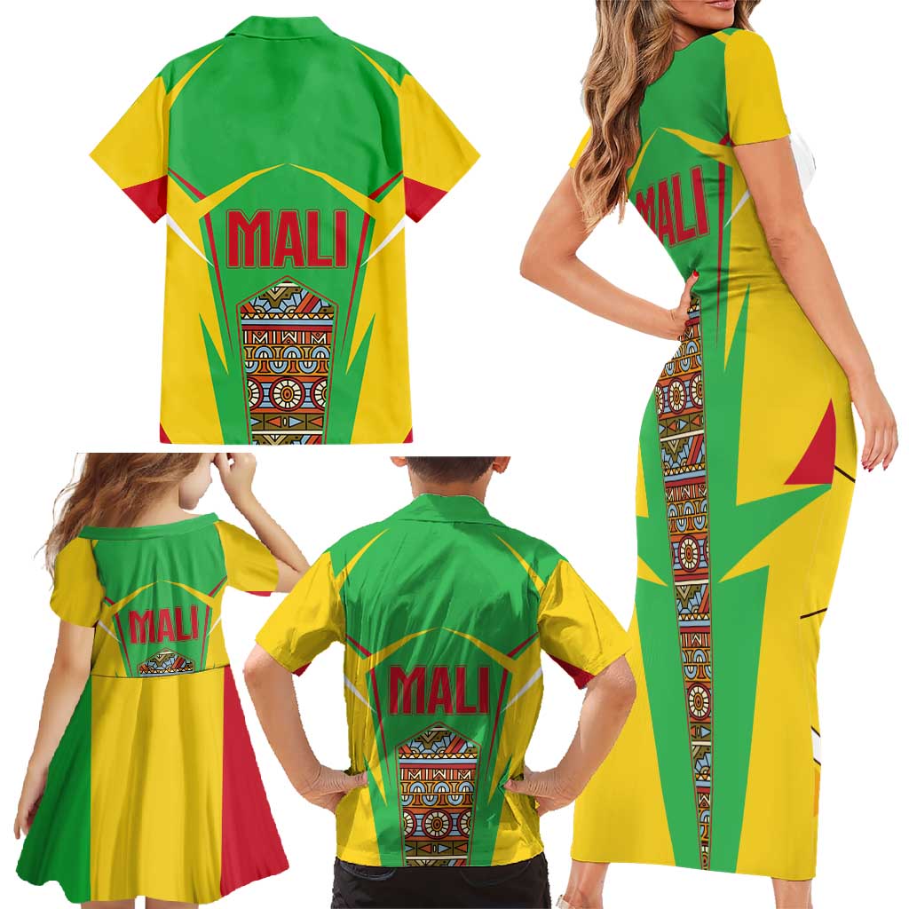 Mali Vulture Family Matching Short Sleeve Bodycon Dress and Hawaiian Shirt National Emblem Details & Traditional Patterns