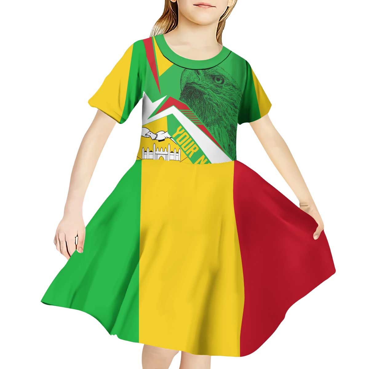 Mali Vulture Kid Short Sleeve Dress National Emblem Details & Traditional Patterns