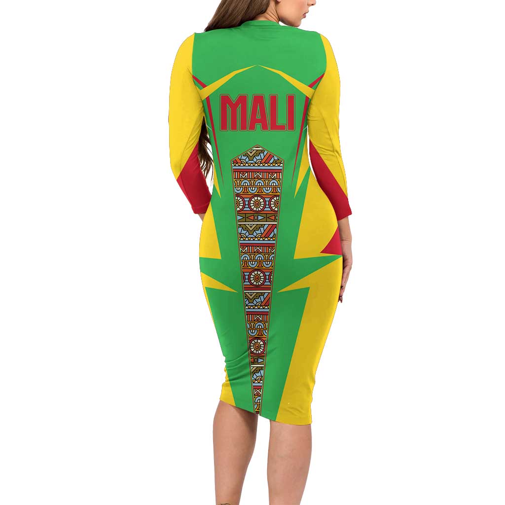 Mali Vulture Long Sleeve Bodycon Dress National Emblem Details & Traditional Patterns