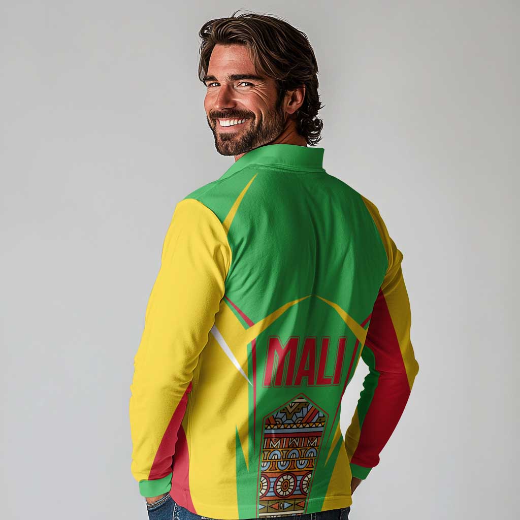 Mali Vulture Long Sleeve Polo Shirt National Emblem Details & Traditional Patterns