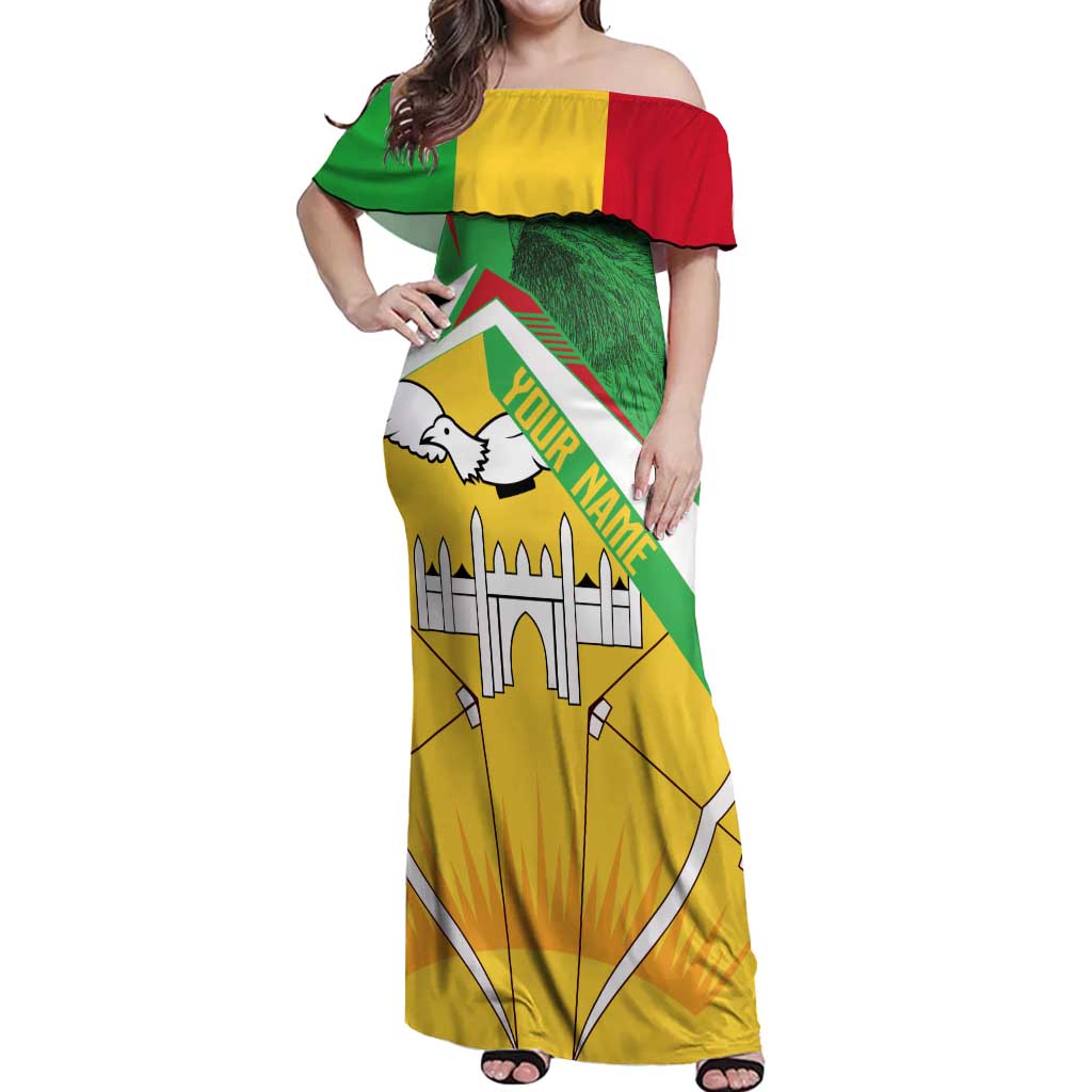 Mali Vulture Off Shoulder Maxi Dress National Emblem Details & Traditional Patterns