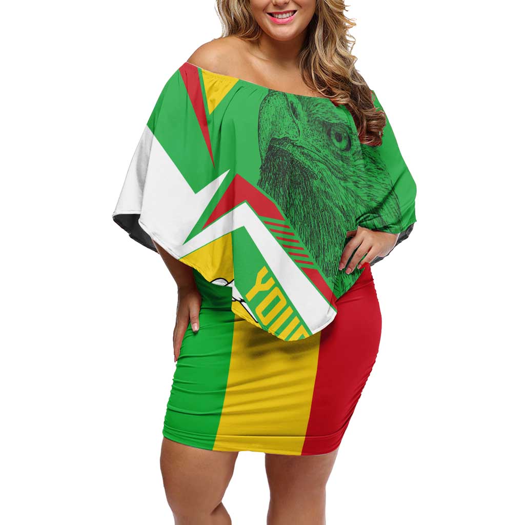 Mali Vulture Off Shoulder Short Dress National Emblem Details & Traditional Patterns