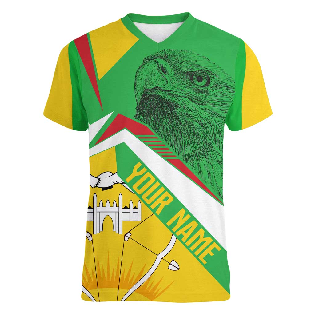 Mali Vulture Women V-Neck T-Shirt National Emblem Details & Traditional Patterns
