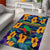 Martinique Map and Hibiscus Area Rug Island Silhouette with Tribal Stripe Accents