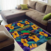 Martinique Map and Hibiscus Area Rug Island Silhouette with Tribal Stripe Accents