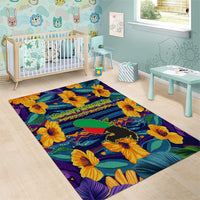 Martinique Map and Hibiscus Area Rug Island Silhouette with Tribal Stripe Accents