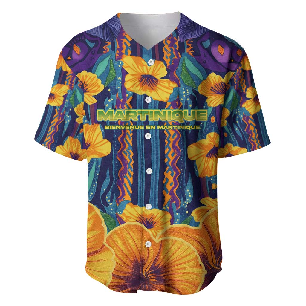 Martinique Map and Hibiscus Baseball Jersey Island Silhouette with Tribal Stripe Accents
