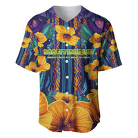 Martinique Map and Hibiscus Baseball Jersey Island Silhouette with Tribal Stripe Accents