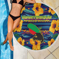 Martinique Map and Hibiscus Beach Blanket Island Silhouette with Tribal Stripe Accents