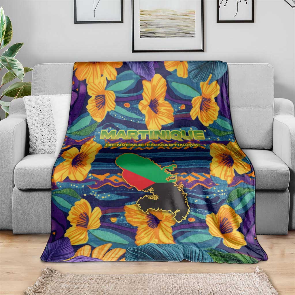 Martinique Map and Hibiscus Blanket Island Silhouette with Tribal Stripe Accents