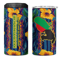 Martinique Map and Hibiscus 4 in 1 Can Cooler Tumbler Island Silhouette with Tribal Stripe Accents