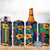 Martinique Map and Hibiscus 4 in 1 Can Cooler Tumbler Island Silhouette with Tribal Stripe Accents