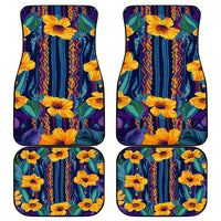 Martinique Map and Hibiscus Car Mats Island Silhouette with Tribal Stripe Accents