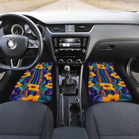 Martinique Map and Hibiscus Car Mats Island Silhouette with Tribal Stripe Accents