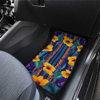 Martinique Map and Hibiscus Car Mats Island Silhouette with Tribal Stripe Accents