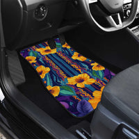Martinique Map and Hibiscus Car Mats Island Silhouette with Tribal Stripe Accents