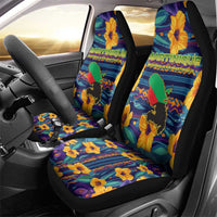 Martinique Map and Hibiscus Car Seat Cover Island Silhouette with Tribal Stripe Accents