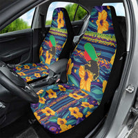 Martinique Map and Hibiscus Car Seat Cover Island Silhouette with Tribal Stripe Accents