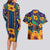 Martinique Map and Hibiscus Couples Matching Long Sleeve Bodycon Dress and Hawaiian Shirt Island Silhouette with Tribal Stripe Accents
