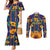 Martinique Map and Hibiscus Couples Matching Mermaid Dress and Long Sleeve Button Shirt Island Silhouette with Tribal Stripe Accents