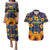 Martinique Map and Hibiscus Couples Matching Puletasi and Hawaiian Shirt Island Silhouette with Tribal Stripe Accents