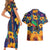 Martinique Map and Hibiscus Couples Matching Short Sleeve Bodycon Dress and Hawaiian Shirt Island Silhouette with Tribal Stripe Accents