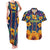 Martinique Map and Hibiscus Couples Matching Tank Maxi Dress and Hawaiian Shirt Island Silhouette with Tribal Stripe Accents