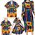 Martinique Map and Hibiscus Family Matching Long Sleeve Bodycon Dress and Hawaiian Shirt Island Silhouette with Tribal Stripe Accents