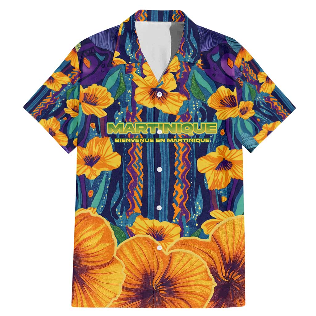 Martinique Map and Hibiscus Family Matching Mermaid Dress and Hawaiian Shirt Island Silhouette with Tribal Stripe Accents