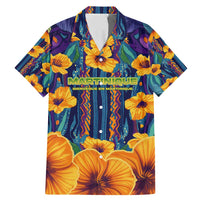 Martinique Map and Hibiscus Family Matching Mermaid Dress and Hawaiian Shirt Island Silhouette with Tribal Stripe Accents